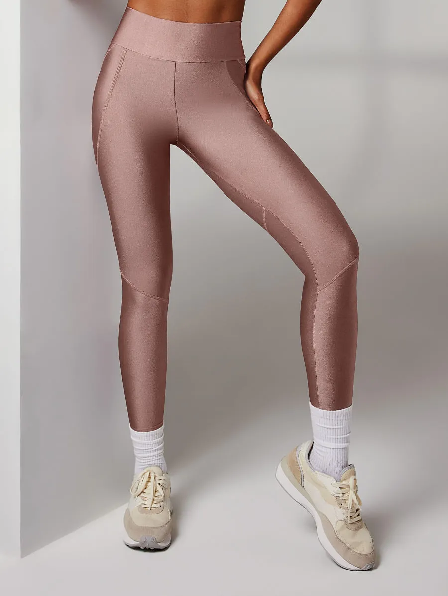 -60%OFF   Calça Legging Recortes Com Bolso Rose Retro