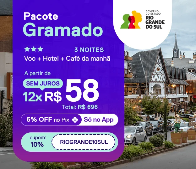 10% OFF + 6%OFF no PIX Garanta seu pacote para o RIO GRANDE DO SUL pagando menos! na Decolar