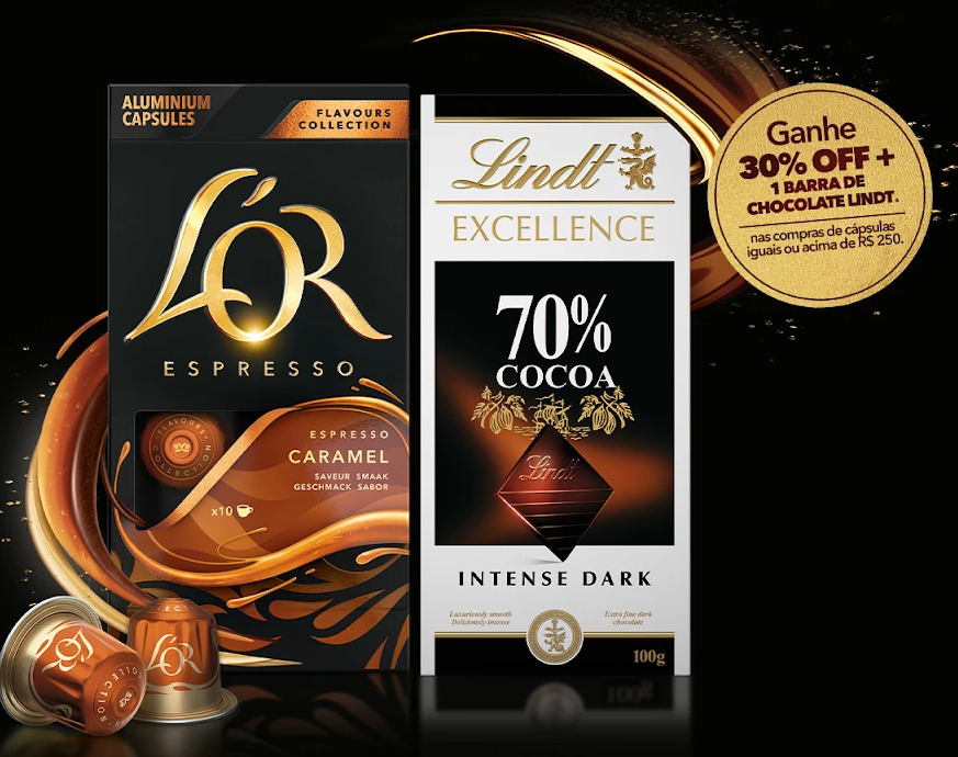 GANHE 30% OFF EM TODAS AS CÁPSULAS +1 CHOCOLATES LINDT NAS COMPRAS ACIMA DE R$ 250,00 GANHE 30% OFF EM TODAS AS CÁPSULAS +1 CHOCOLATES LINDT NAS COMPRAS ACIMA DE R$ 250,00