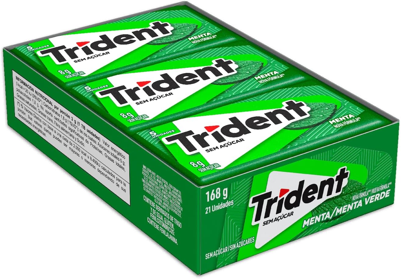 -15% Chiclete Trident Menta Sem Açúcar – Caixa com 21 unid. de 8g -15% Chiclete Trident Menta Sem Açúcar – Caixa com 21 unid. de 8g