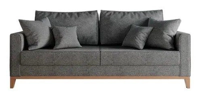 Sofá 3 Lugares Beny Linho Cinza com Base de Madeira + 12% cashback Sofá 3 Lugares Beny Linho Cinza com Base de Madeira + 12% cashback