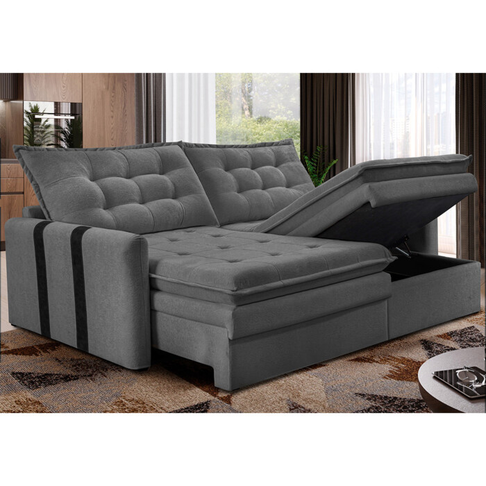 -52%OFF +5%OFF no PIX Sofá Baú Sem Caixa Retrátil 1,80m SoftGel Petit Boucle Cinza Escuro Cama inBox