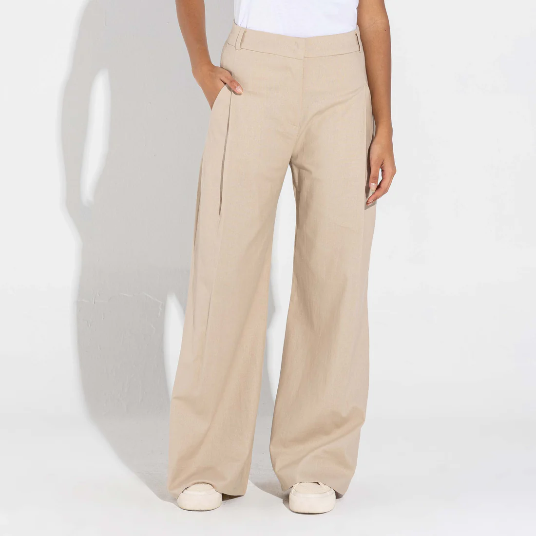 -49%OFF Calça Wide Linho Feminina – Bege