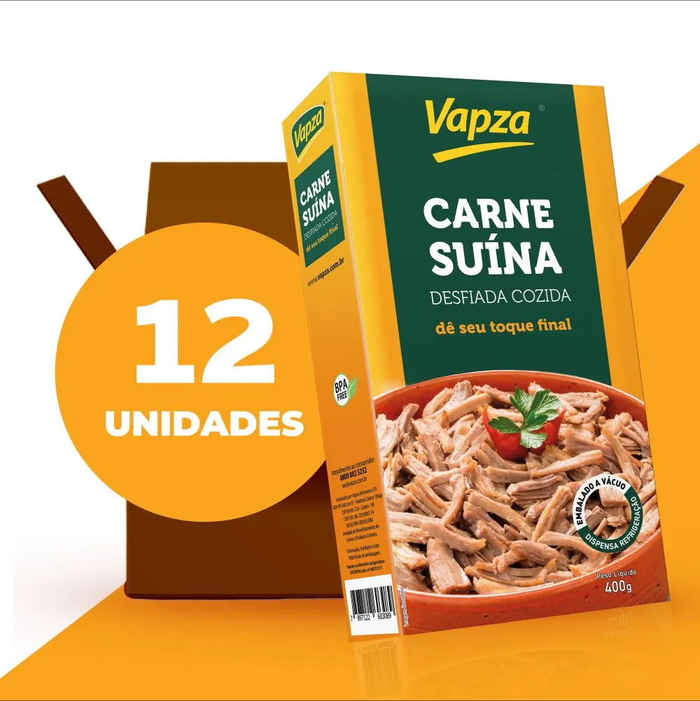 -30%OFF Kit com 12 Carnes Suínas Desfiadas Cozidas 400G Vapza