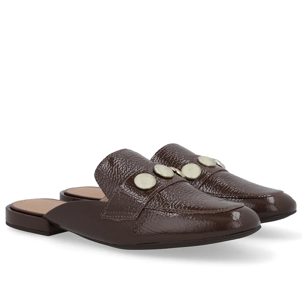 -60%OFF Mule Marrom Salto Bloco Verniz -5%PIX