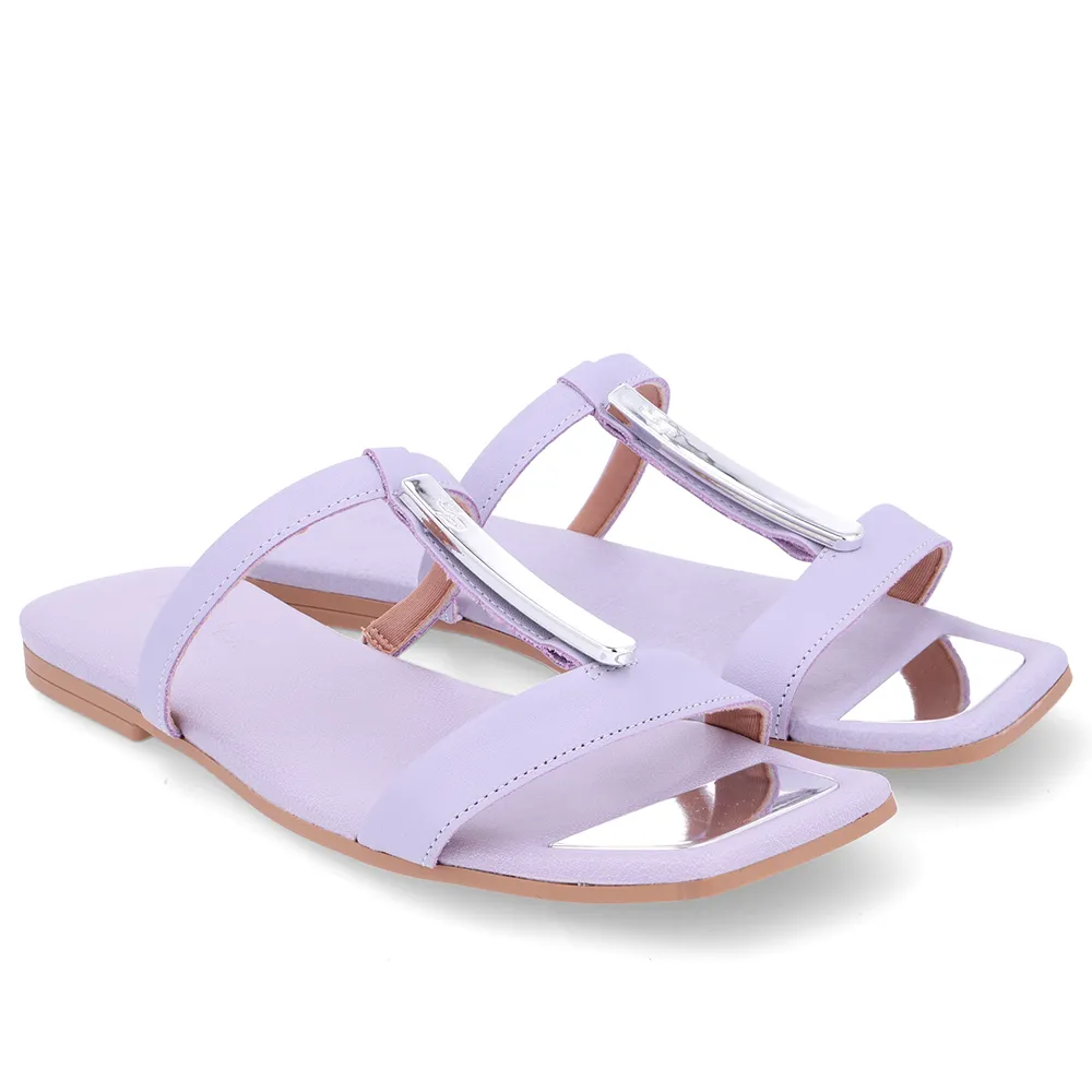 -60%OFF Rasteira Bico Quadrado Couro Lilás -5%OFF PIX