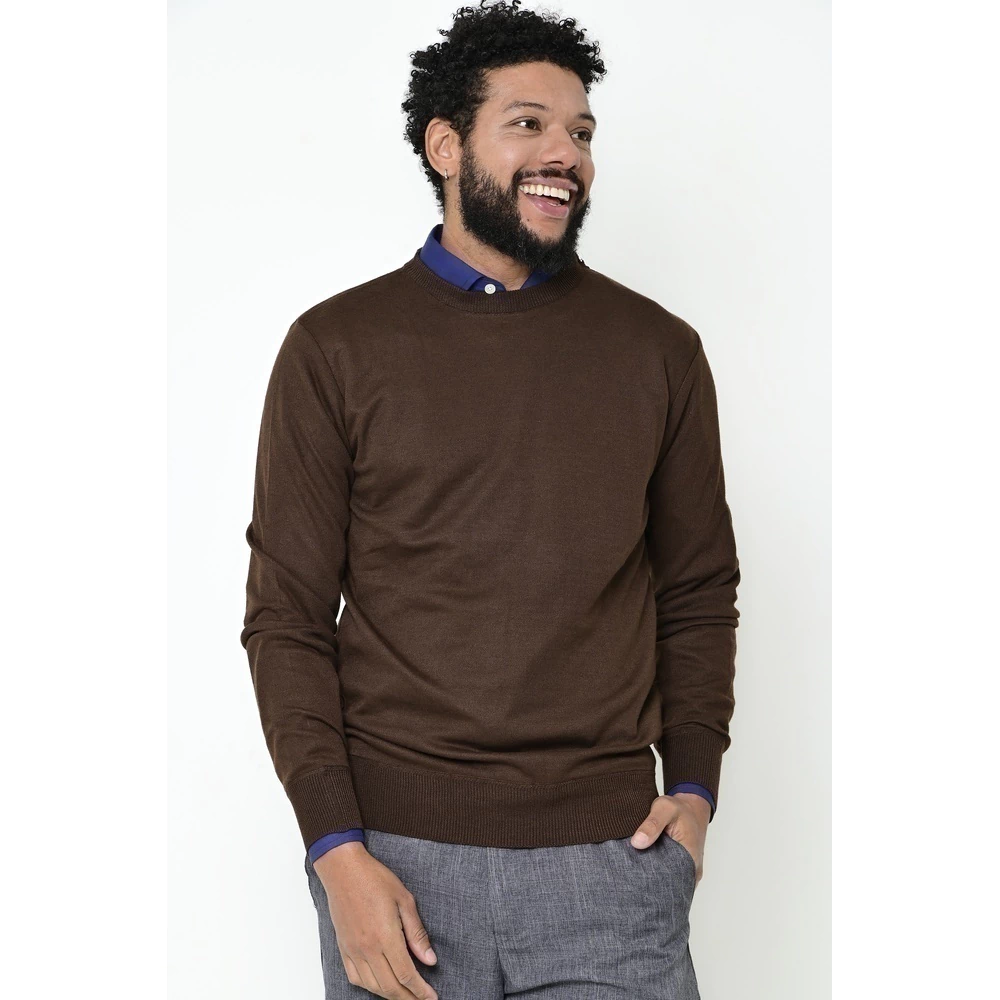 -60%OFF Suéter Masculino com Gola Careca Café