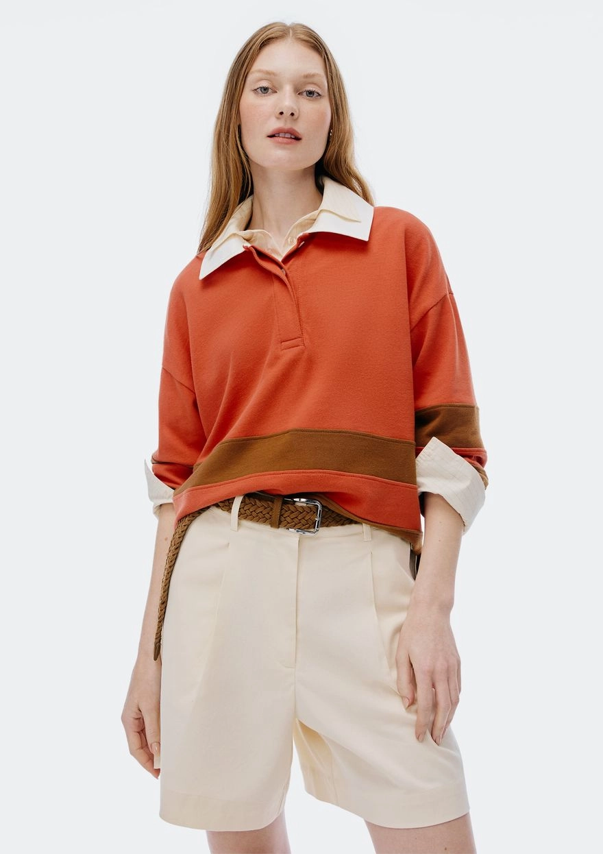 -40%OFF blusão feminino oversized gola polo – laranja -40%OFF blusão feminino oversized gola polo – laranja
