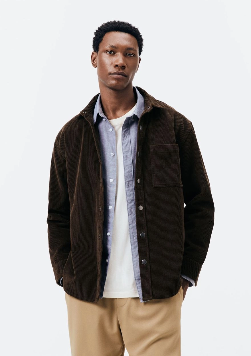 –33%OFF jaqueta masculina overshirt em veludo cotelê – marrom –33%OFF jaqueta masculina overshirt em veludo cotelê – marrom